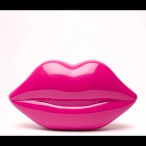 Lulu Guinness pink lip clutch with chain